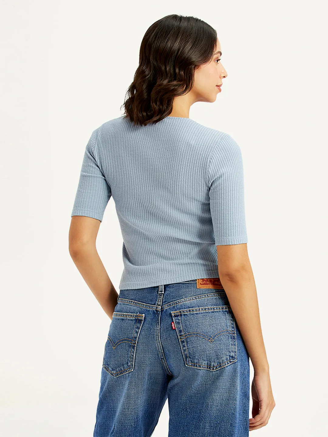 Women's Textured Light Blue Scoop Neck Top
