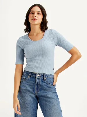 Women's Textured Light Blue Scoop Neck Top