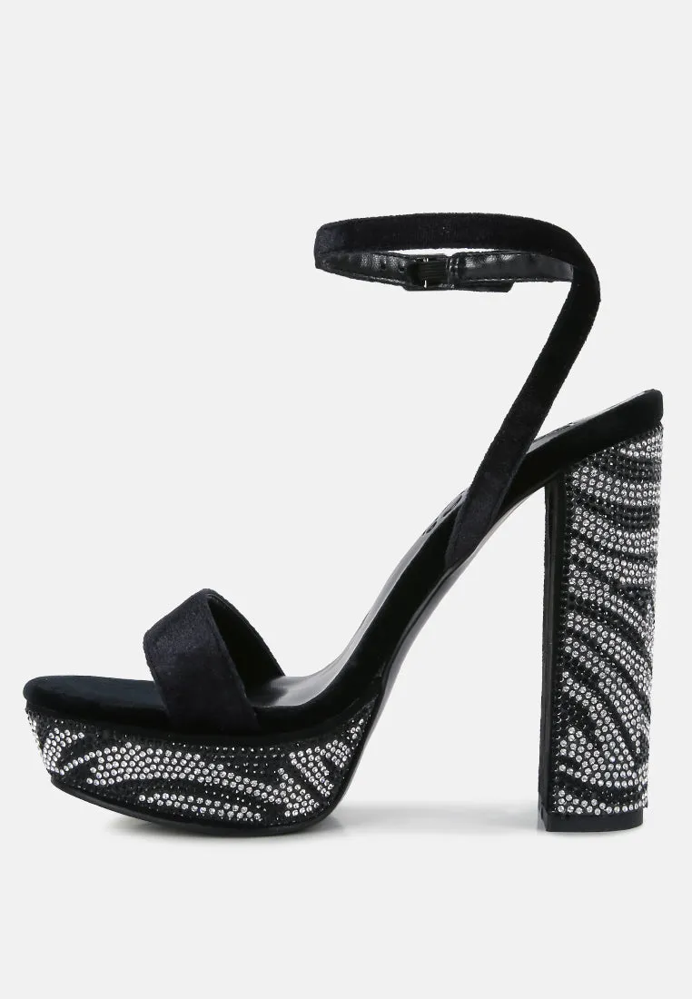 Zircon Rhinestone Patterned High Heel Sandals By Ruw