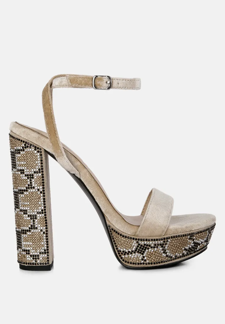 Zircon Rhinestone Patterned High Heel Sandals By Ruw