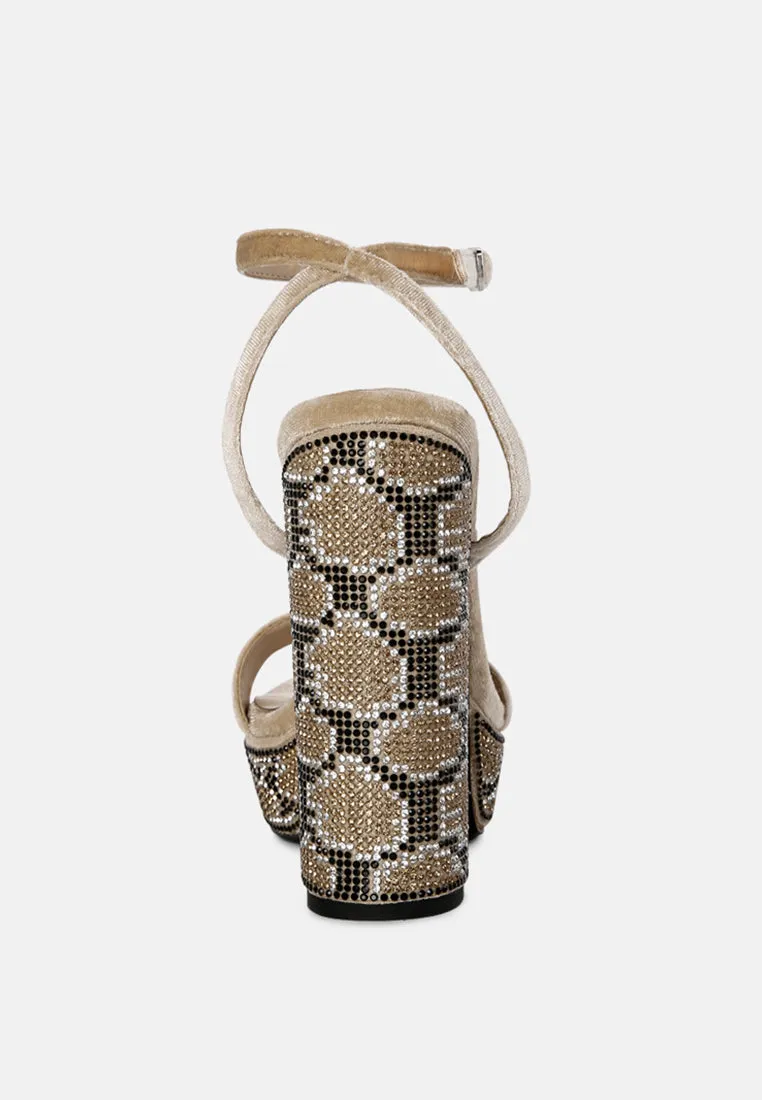Zircon Rhinestone Patterned High Heel Sandals By Ruw