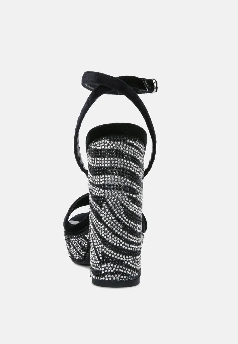 Zircon Rhinestone Patterned High Heel Sandals By Ruw