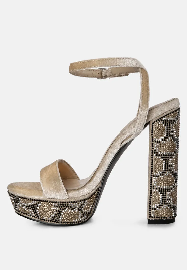 Zircon Rhinestone Patterned High Heel Sandals By Ruw