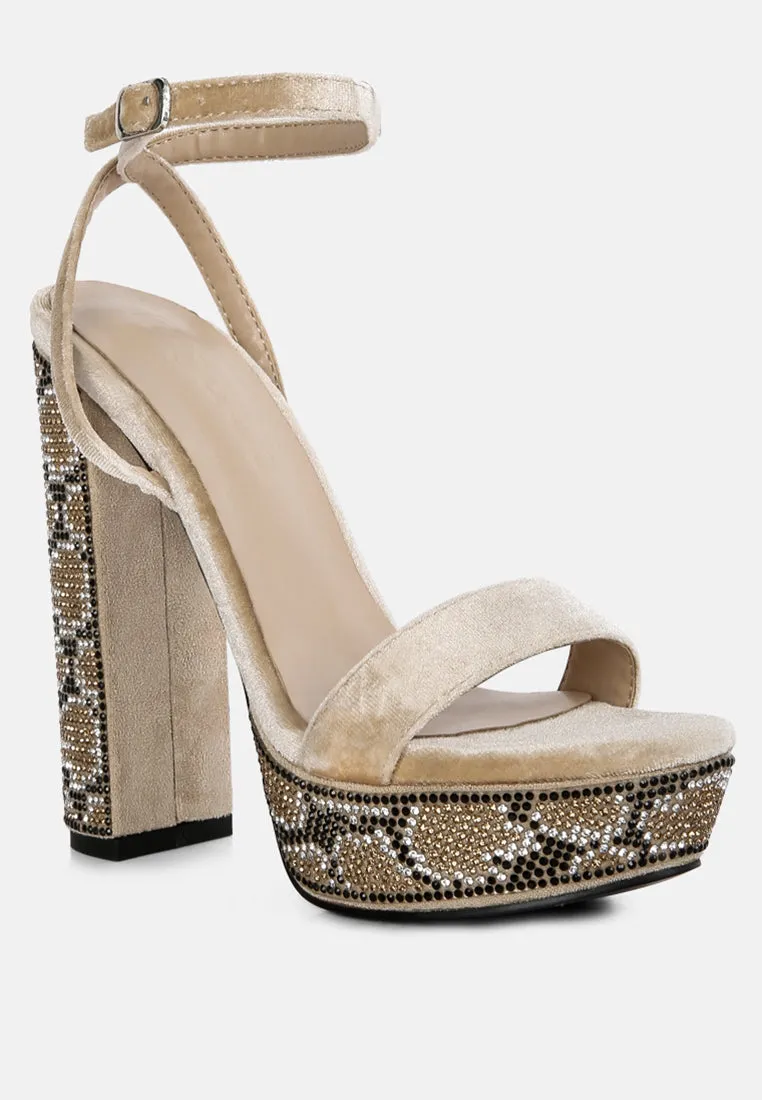 Zircon Rhinestone Patterned High Heel Sandals By Ruw